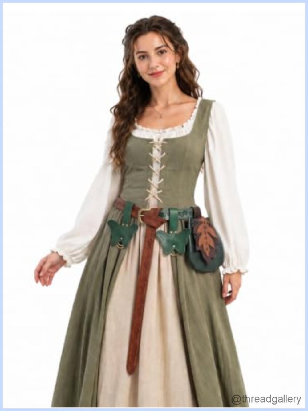 PU Leather Renaissance Belt Set Leaf Bag Skirt Hikes Medieval Viking Costume